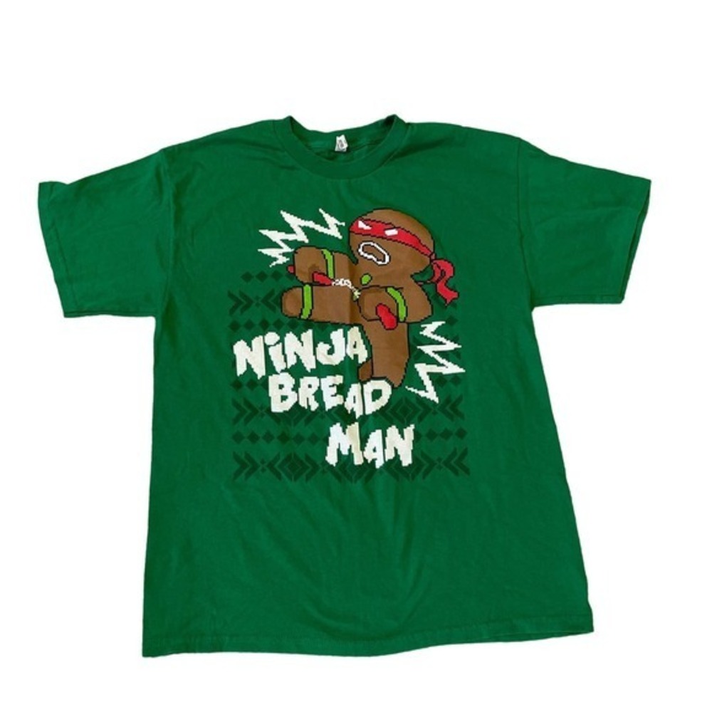 NWOT - Holiday Ninja Bread Man Green Short Sleeve T-Shirt